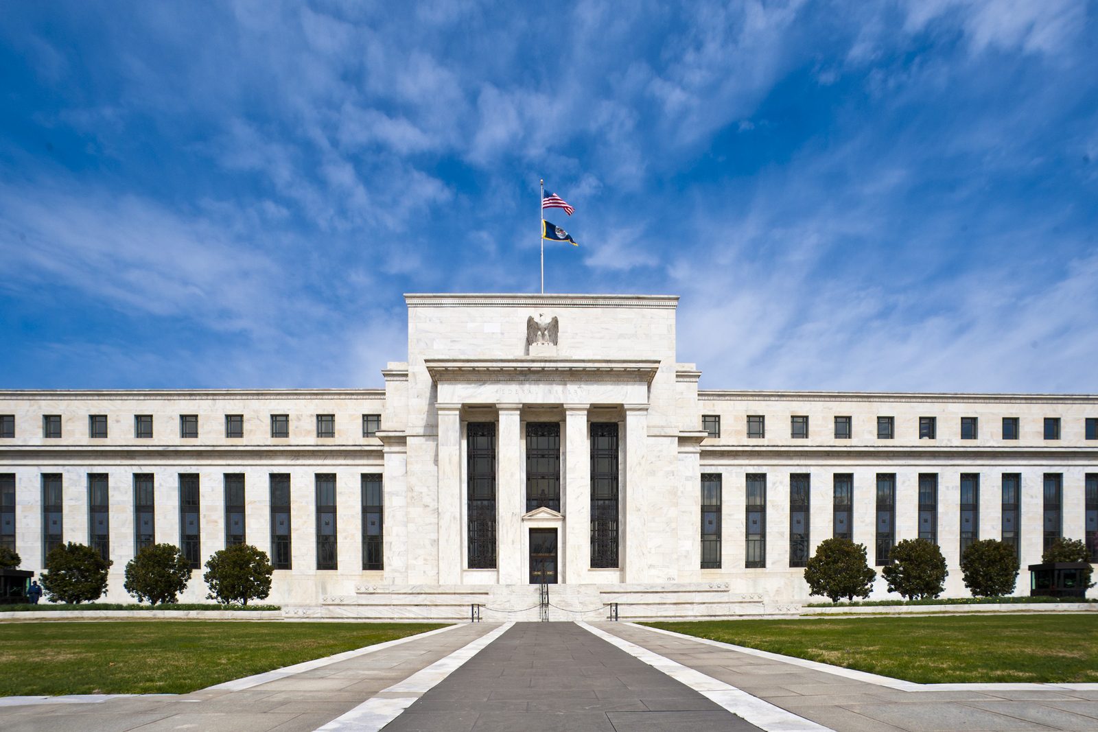 Front of the Eccles Building, headquarters of the Federal Reserve Board in Washington, D.C.
